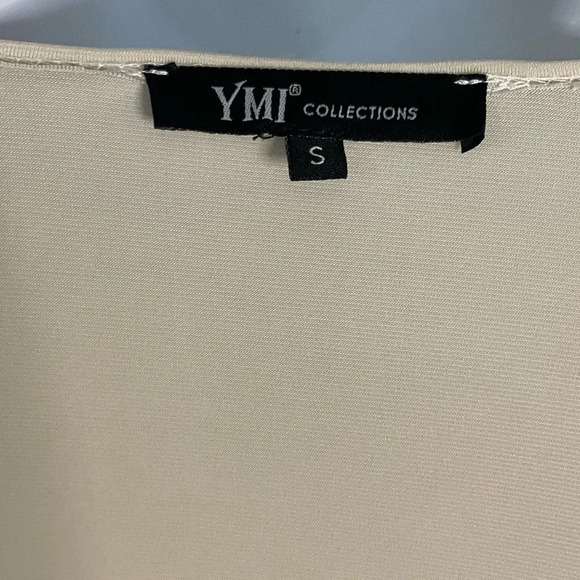 YMI Collections Beige Wrap Tie Blouse - Size S - Long Sleeve V-Neck Top - Picture 5 of 8